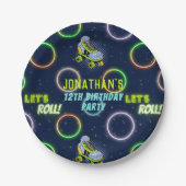 Boys Green Blue Neon Lights Roller SkateParty Papieren Bordje (Voorkant)