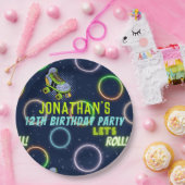 Boys Green Blue Neon Lights Roller Skating Papieren Bordje (Feest)