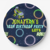 Boys Green Blue Neon Lights Roller Skating Papieren Bordje (Voorkant)