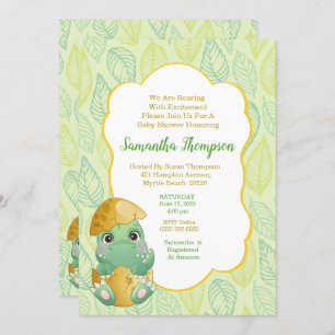 Boys Green Dinosaur Egg Baby shower Invitation Kaart