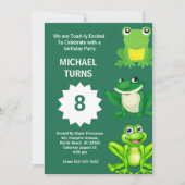 Boys Green Frogs Birthday Party Any Age Invitation Kaart (Voorkant)