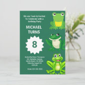 Boys Green Frogs Birthday Party Any Age Invitation Kaart (Staand voorkant)