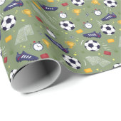 Boys Green Sports Soccer Kids Birthday Cadeaupapier (Rol Hoek)