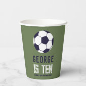 Boys Green Sporty Soccer Kids Birthday Papieren Bekers (Achterkant)