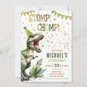 Boys Green Stomp Chomp Roar Dinosaur 1st Birthday Kaart (Voorkant)