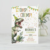Boys Green Stomp Chomp Roar Dinosaur 1st Birthday Kaart (Staand voorkant)