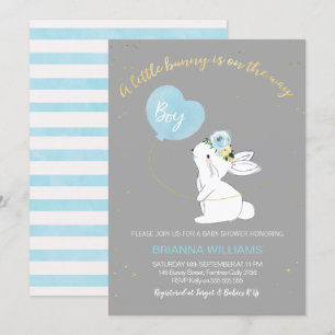 Boys Grey Blue Bunny Baby shower-uitnodiging Kaart