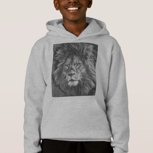 Boys Grey Hoodies Animal Lion Face Front Print (Voorkant)