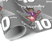 Boys grijze naam 10e verjaardag rockstar - omloop cadeaupapier (Rol Hoek)