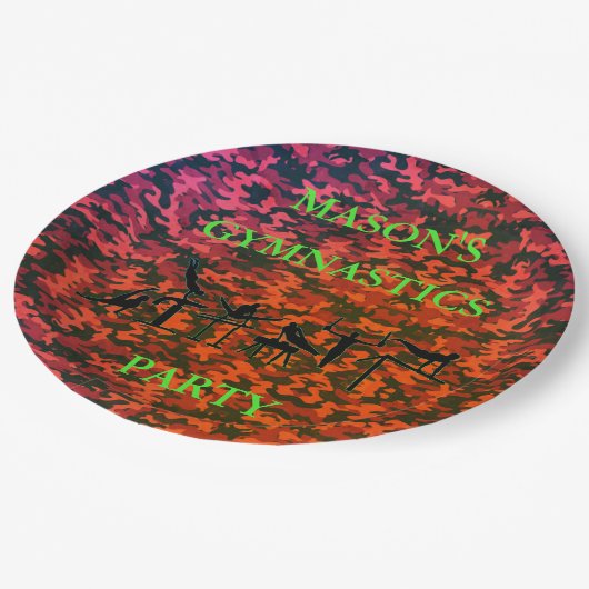 Boys Gymnastics Birthday Party Camo Borden met naa Papieren Bordje (Gekanteld)