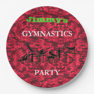 Boys Gymnastics Birthday Party Camo Borden met naa Papieren Bordje