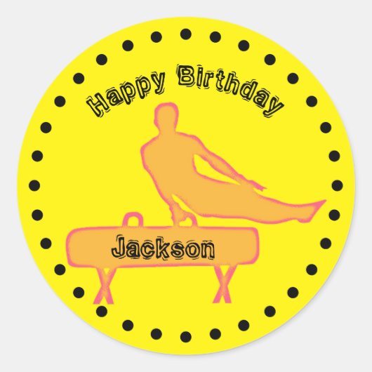 Boys Gymnastics Birthday Party Ronde Sticker (Voorkant)