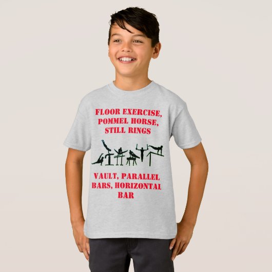 Boys Gymnastics Events T-Shirt met zijn naam op ac (Voorkant volledig)