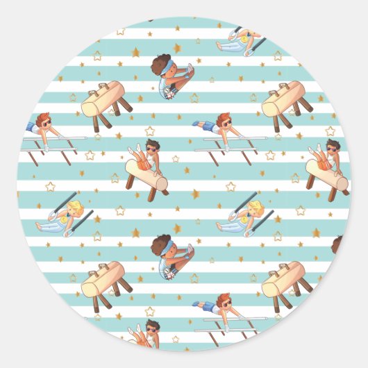 Boys Gymnastics Rings Parallel Bars Pommel Horse Ronde Sticker (Voorkant)