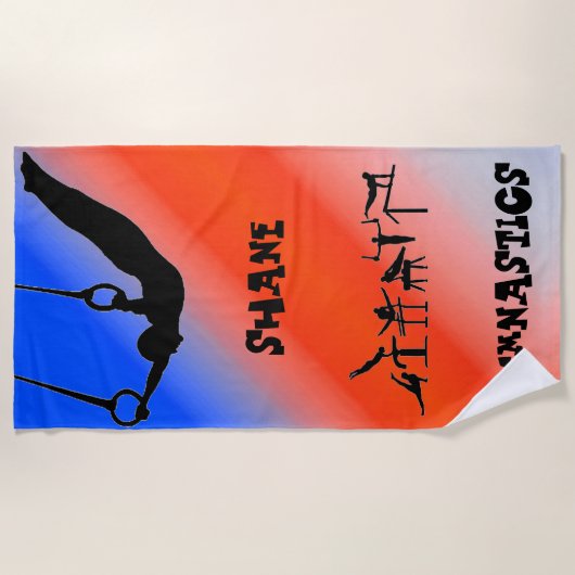 Boys Gymnastics Rings Patriotic Red White Blue Strandlaken (Voorkant)