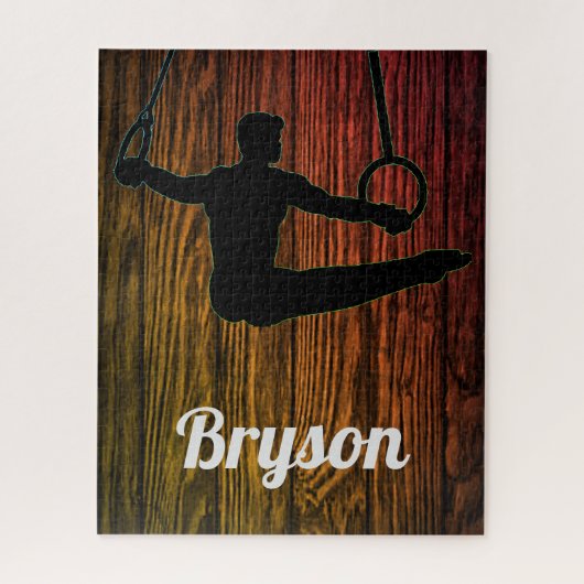 Boys Gymnastics Rings Wood Theme Puzzle with Name! Legpuzzel (Verticaal)