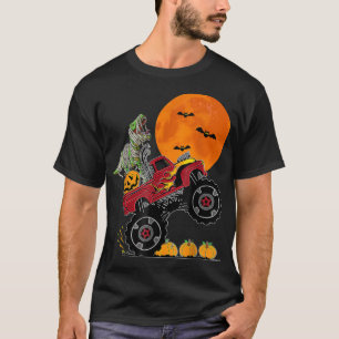 Boys Halloween Monster Truck Crash Pumpkin Dinosau T-shirt