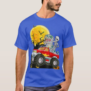 Boys Halloween Monster Truck Crash Pumpkin Dinosau T-shirt