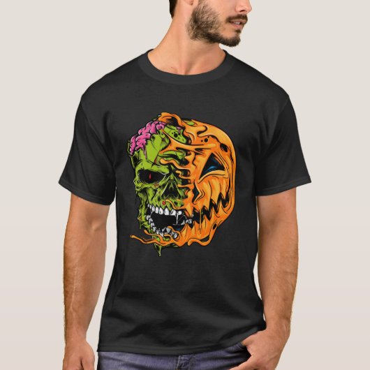 Boys Halloween Pumpkin Skull Zombie T-shirt (Voorkant)
