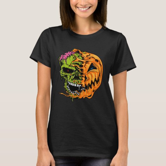 Boys Halloween Pumpkin Skull Zombie T-shirt (Voorkant)