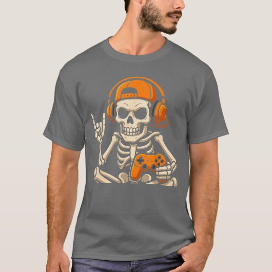 Boys Halloween Skeleton Gamer Video Gamingeenage M T-shirt (Voorkant)