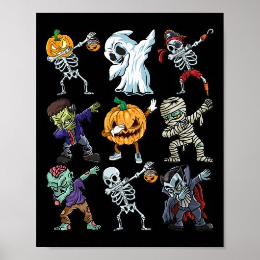 Boys Halloween Skeleton Jack O Lantern Zombie Dab Poster (Voorkant)