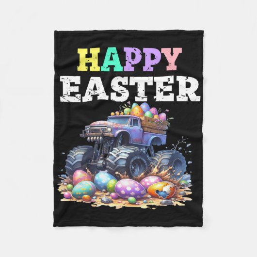 Boys Happy Easter Monster Truck Easter Egdle Toddl Fleece Deken (Voorkant)