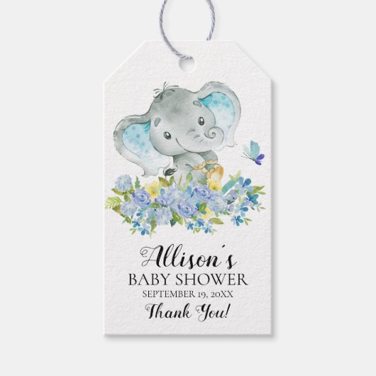 Boys Happy Elephant Baby shower Favor Gift Label Cadeaulabel (Voorkant)
