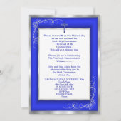 Boys Heilige Commune Silver Royal Blue Cross Kaart (Achterkant)