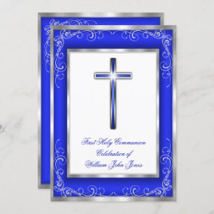 Boys Heilige Commune Silver Royal Blue Cross Kaart
