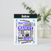 Boys Hockey Terminology Personalized Blue Briefkaart (Staand voorkant)