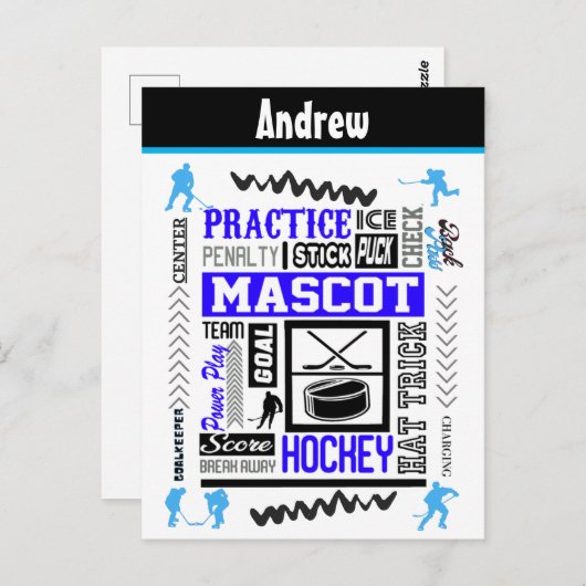 Boys Hockey Terminology Personalized Blue Briefkaart (Voorkant / Achterkant)