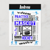 Boys Hockey Terminology Personalized Blue Briefkaart (Voorkant)