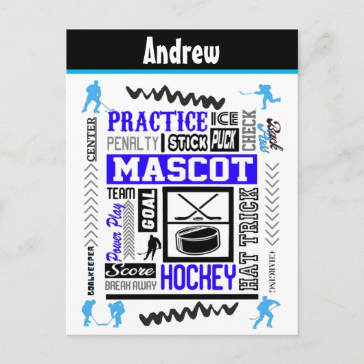Boys Hockey Terminology Personalized Blue Briefkaart (Voorkant)