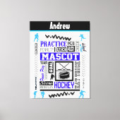 Boys Hockey Terminology Personalized Blue Canvas Afdruk (Voorkant)