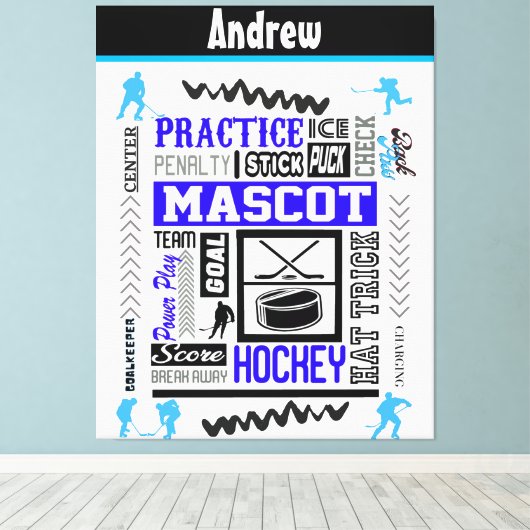 Boys Hockey Terminology Personalized Blue Canvas Afdruk (Insitu (Houten vloer))