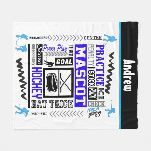 Boys Hockey Terminology Personalized Blue Fleece Deken (Voorkant (Horizontaal))