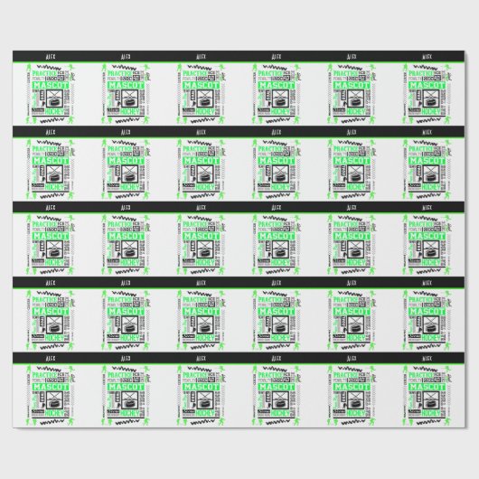 Boys Hockey Terminology Personalized Neon Green Cadeaupapier (Vlak)