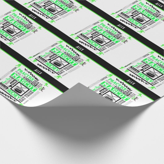 Boys Hockey Terminology Personalized Neon Green Cadeaupapier (Hoek)