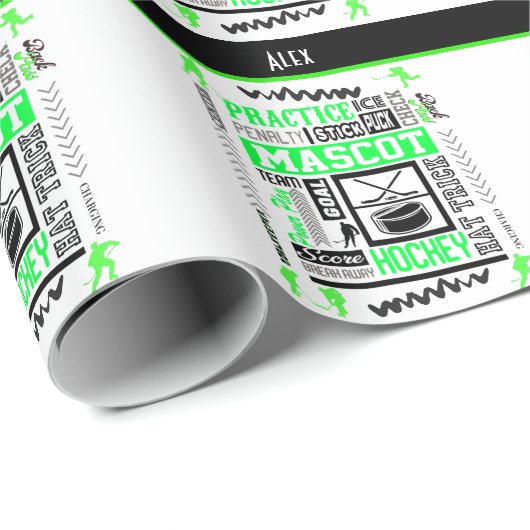 Boys Hockey Terminology Personalized Neon Green Cadeaupapier (Rol Hoek)
