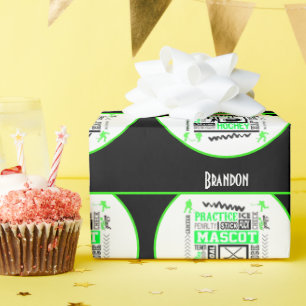 Boys Hockey Terminology Personalized Neon Green Cadeaupapier