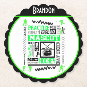 Boys Hockey Terminology Personalized Neon Green Kartonnen Onderzetters
