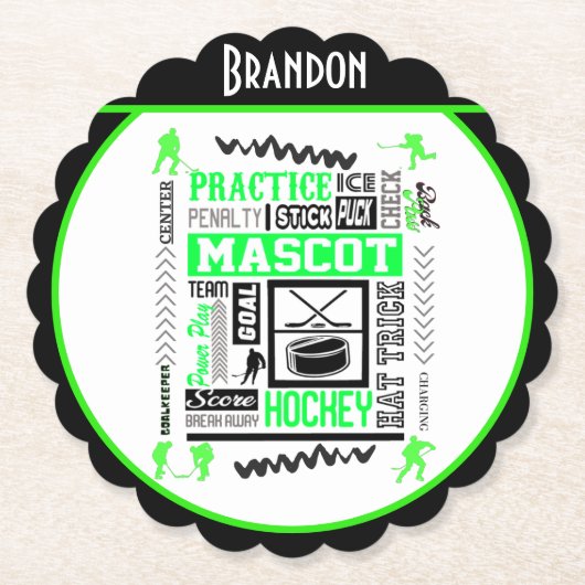 Boys Hockey Terminology Personalized Neon Green Kartonnen Onderzetters (Voorkant)