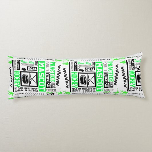 Boys Hockey Terminology Personalized Neon Green Lichaamskussen (Achterkant)