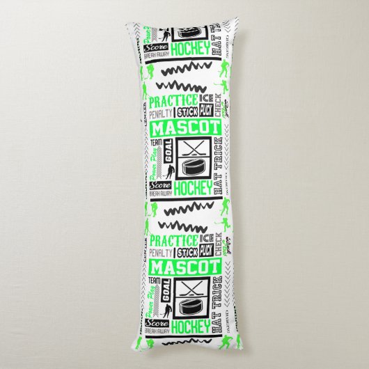 Boys Hockey Terminology Personalized Neon Green Lichaamskussen (Achterkant (Verticaal))