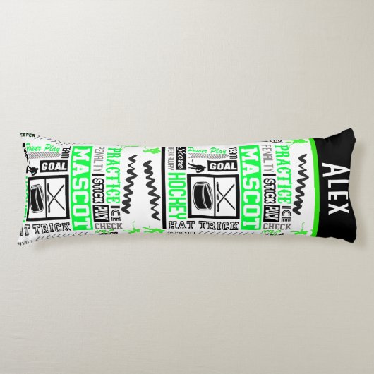 Boys Hockey Terminology Personalized Neon Green Lichaamskussen (Voorkant)