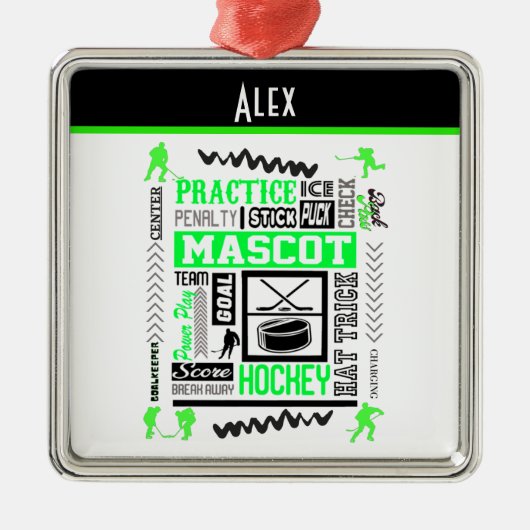 Boys Hockey Terminology Personalized Neon Green Metalen Ornament (Voorkant)