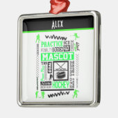 Boys Hockey Terminology Personalized Neon Green Metalen Ornament (Links)