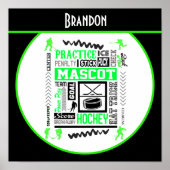 Boys Hockey Terminology Personalized Neon Green Poster (Voorkant)
