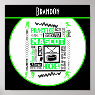 Boys Hockey Terminology Personalized Neon Green Poster
